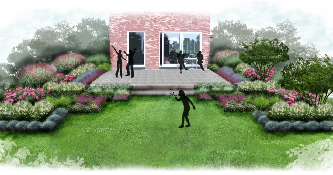 Gotowy projekt ogrodu (rabata) - "Geometryczny ogród przy tarasie" (BEZ SADZONEK)