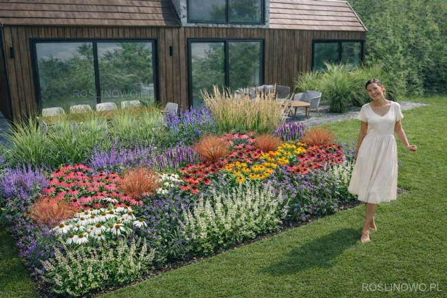 Gotowy projekt ogrodu - "Jeżówkowe Rodos MAXI". Zestaw (Projekt + 92 sadzonki)