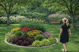 Gotowy projekt ogrodu (rabata) - "Szyk i elegancja". Elipsa.  Zestaw (Projekt + zestaw 39 sadzonek) 