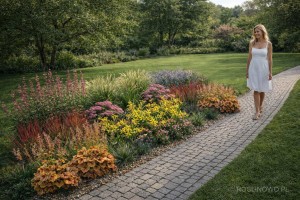 Gotowy projekt ogrodu (rabata) - "Barwna". Zestaw (Projekt + 50 sadzonek)