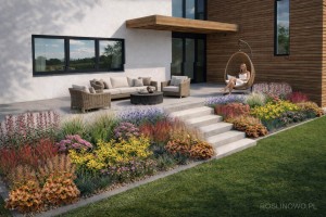 Gotowy projekt ogrodu (rabata) - "Barwna". Zestaw 2 moduły roślin (Projekt + 100 sadzonek)