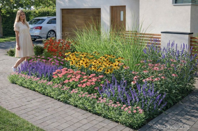 Gotowy projekt ogrodu - 'Rabata Kwiatowa Polana'. Zestaw (Projekt + 61 sadzonek)