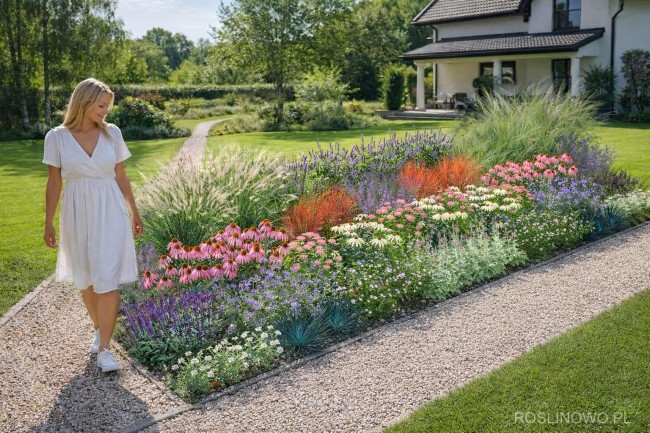 Gotowy projekt ogrodu - "Rabata Zmysłowa MINI". Zestaw (Projekt + 79 sadzonek).