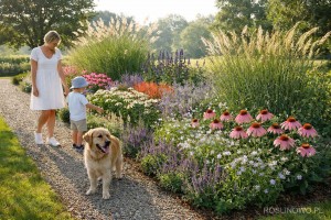 Gotowy projekt ogrodu - "Rabata Zmysłowa MAXI". Zestaw (Projekt + 142 sadzonki).