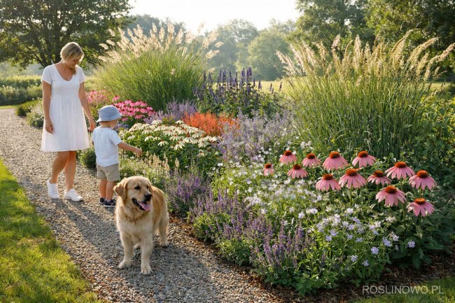 Gotowy projekt ogrodu - "Rabata Zmysłowa MAXI". Zestaw (Projekt + 142 sadzonki).